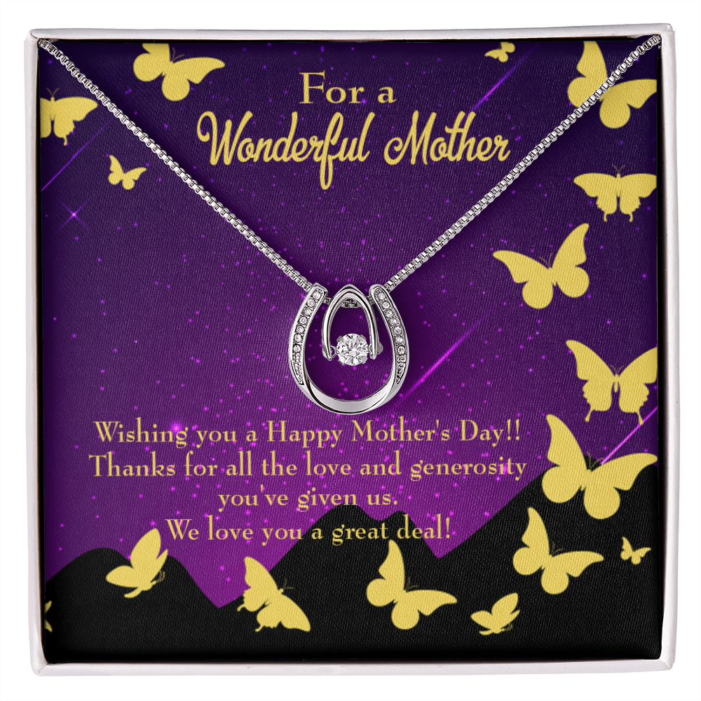 Mother's Day Thanks Lucky Horseshoe Necklace Message Card 14k w CZ Crystals-Express Your Love Gifts