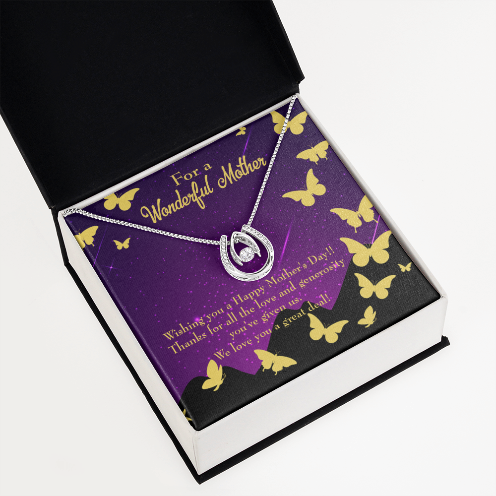Mother's Day Thanks Lucky Horseshoe Necklace Message Card 14k w CZ Crystals-Express Your Love Gifts