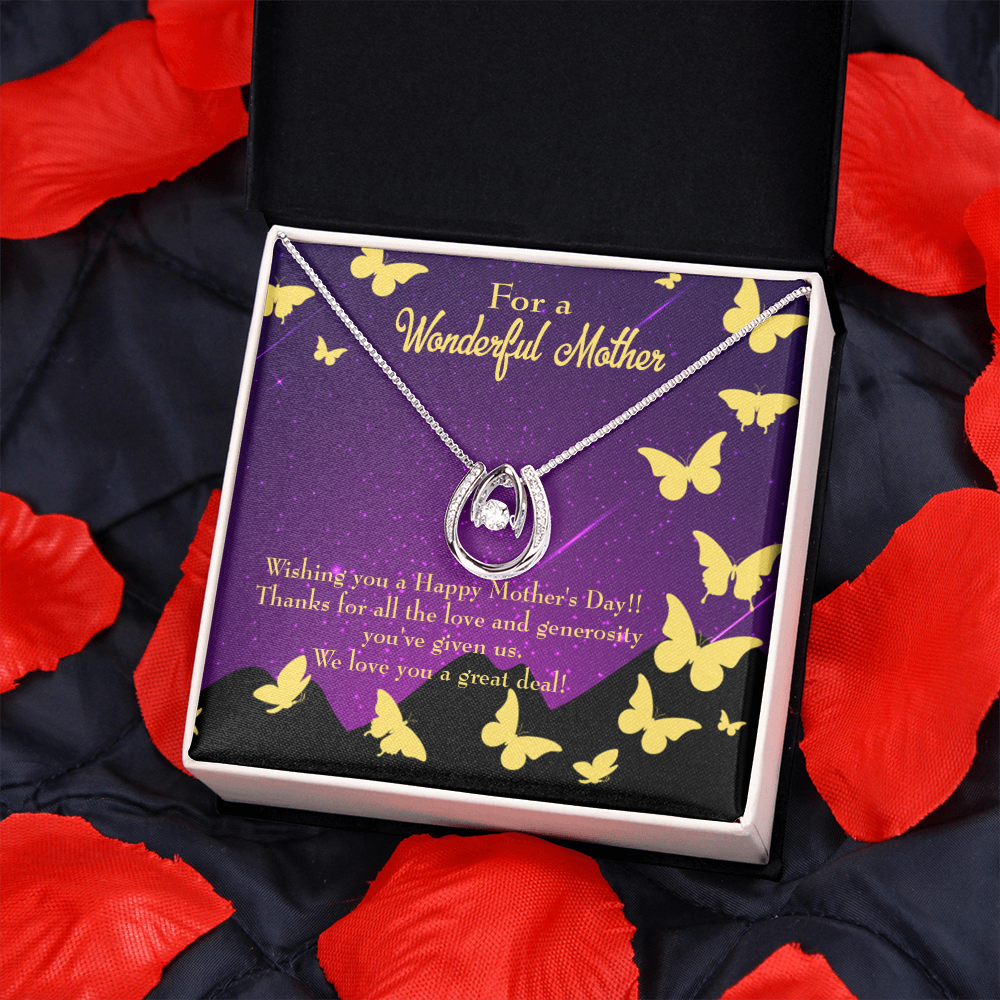 Mother's Day Thanks Lucky Horseshoe Necklace Message Card 14k w CZ Crystals-Express Your Love Gifts
