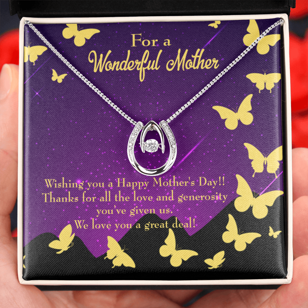 Mother's Day Thanks Lucky Horseshoe Necklace Message Card 14k w CZ Crystals-Express Your Love Gifts