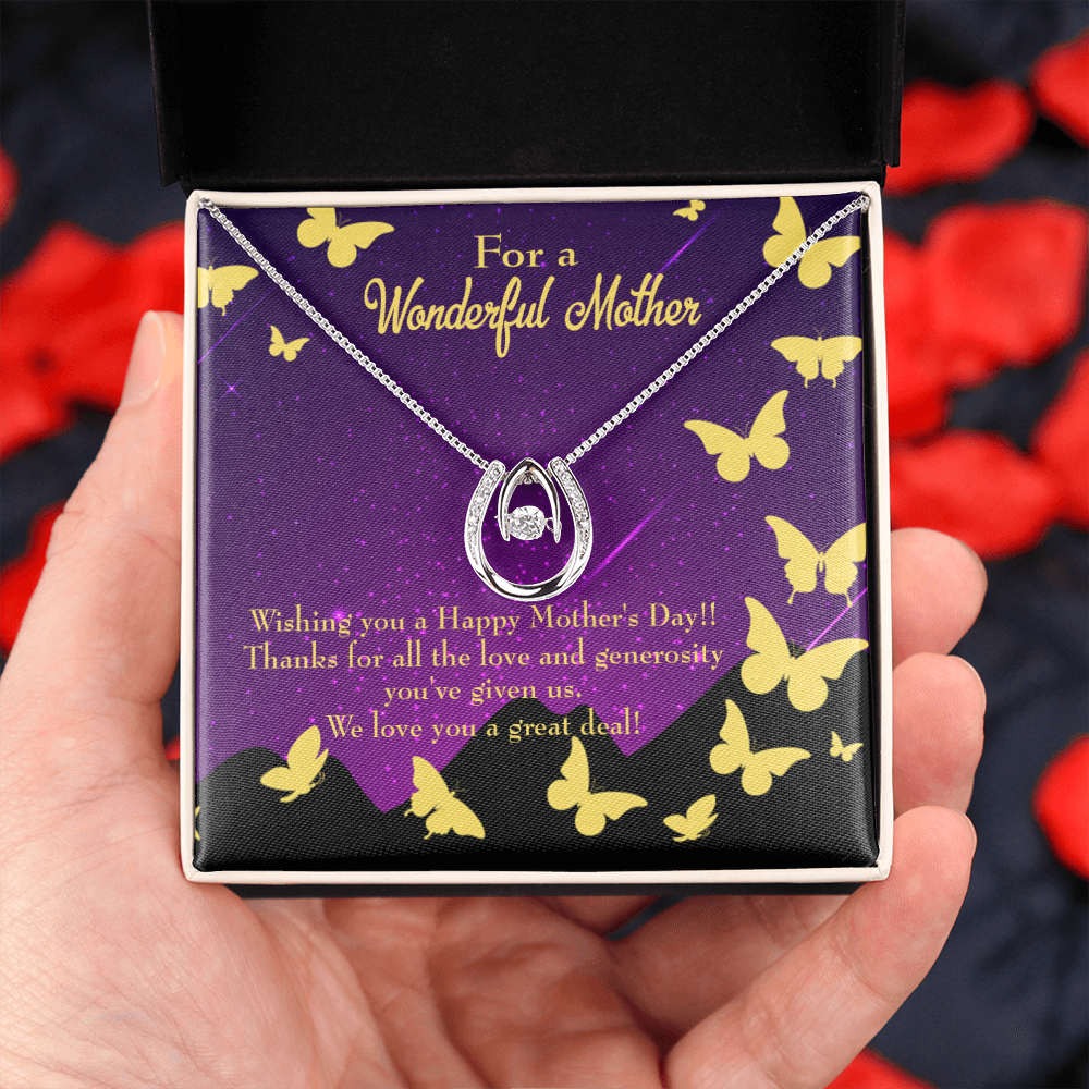Mother's Day Thanks Lucky Horseshoe Necklace Message Card 14k w CZ Crystals-Express Your Love Gifts