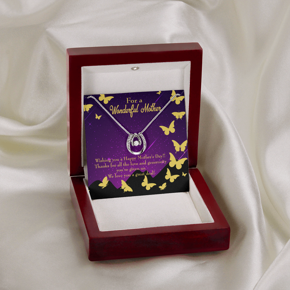 Mother's Day Thanks Lucky Horseshoe Necklace Message Card 14k w CZ Crystals-Express Your Love Gifts