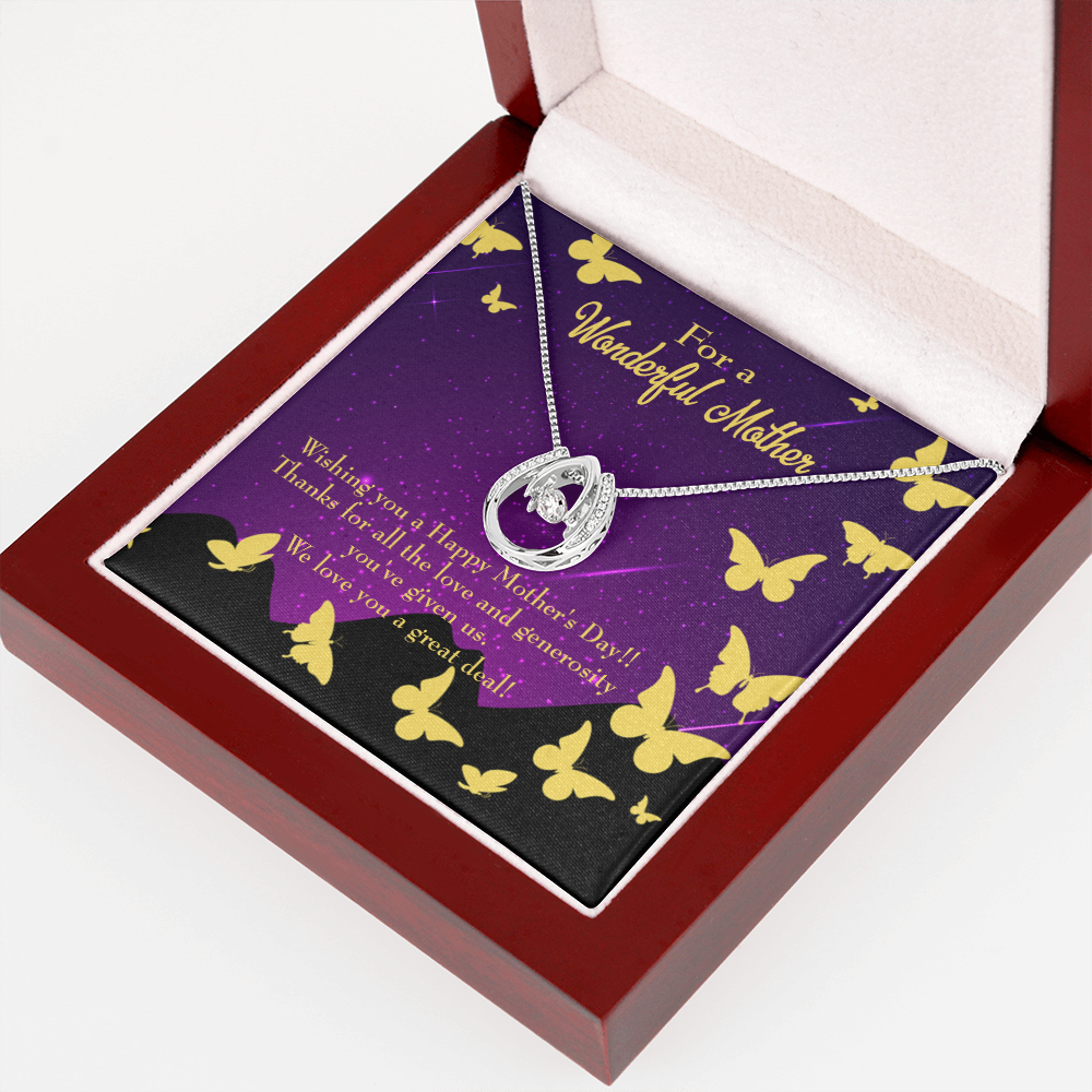 Mother's Day Thanks Lucky Horseshoe Necklace Message Card 14k w CZ Crystals-Express Your Love Gifts