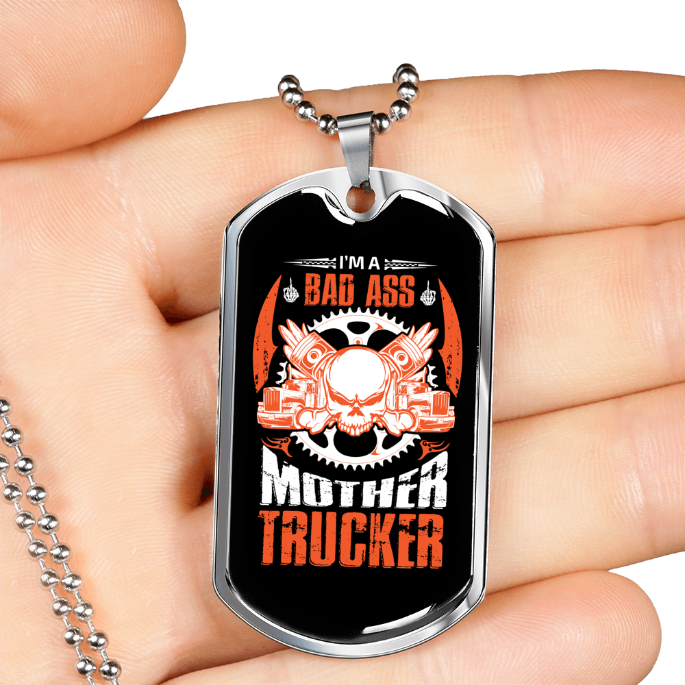 Mother Trucker Dog Tag Stainless Steel or 18k Gold 24" Chain-Express Your Love Gifts