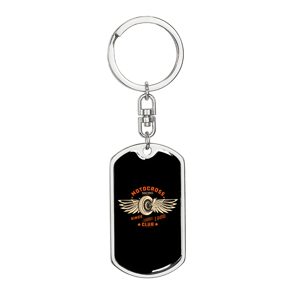 Motocross Racing Biker Keychain Stainless Steel or 18k Gold Dog Tag Keyring-Express Your Love Gifts