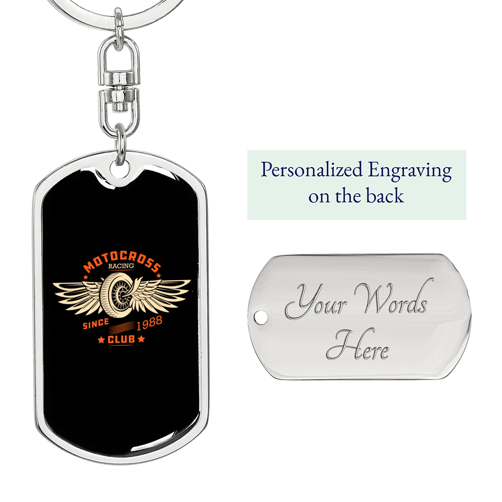 Motocross Racing Biker Keychain Stainless Steel or 18k Gold Dog Tag Keyring-Express Your Love Gifts