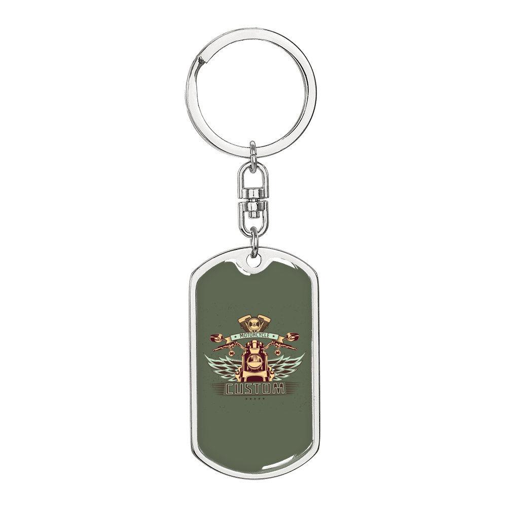 Motorcycle Custom Biker Keychain Stainless Steel or 18k Gold Dog Tag Keyring-Express Your Love Gifts