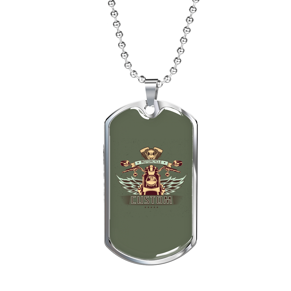Motorcycle Custom Biker Necklace Stainless Steel or 18k Gold Dog Tag 24"-Express Your Love Gifts