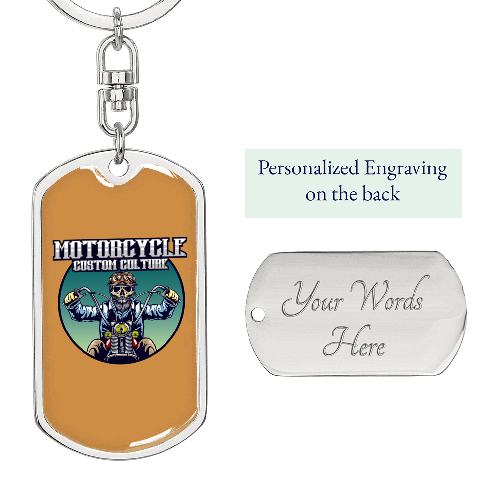 Motorcycle Custom Culture Biker Keychain Stainless Steel or 18k Gold Dog Tag Keyring-Express Your Love Gifts