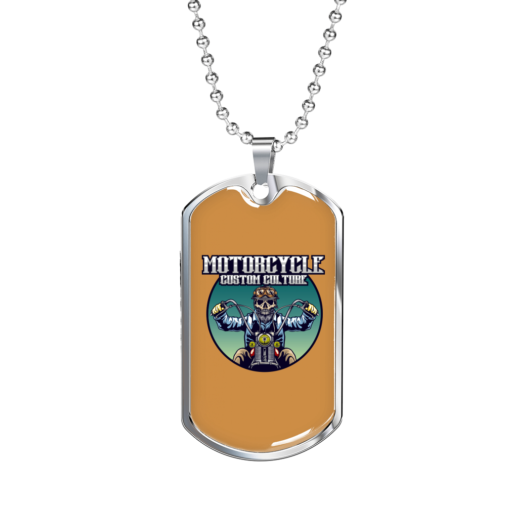 Motorcycle Custom Culture Biker Necklace Stainless Steel or 18k Gold Dog Tag 24"-Express Your Love Gifts