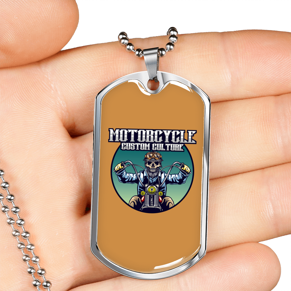Motorcycle Custom Culture Biker Necklace Stainless Steel or 18k Gold Dog Tag 24"-Express Your Love Gifts