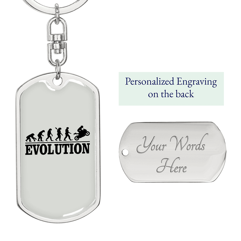 Motorcycle Evolution Biker Keychain Stainless Steel or 18k Gold Dog Tag Keyring-Express Your Love Gifts