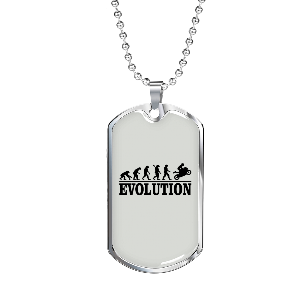 Motorcycle Evolution Biker Necklace Stainless Steel or 18k Gold Dog Tag 24"-Express Your Love Gifts
