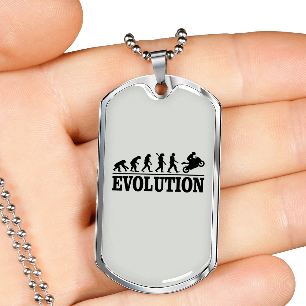 Motorcycle Evolution Biker Necklace Stainless Steel or 18k Gold Dog Tag 24"-Express Your Love Gifts