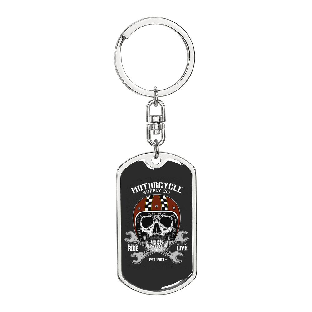 Motorcyle Supply Co. Biker Keychain Stainless Steel or 18k Gold Dog Tag Keyring-Express Your Love Gifts