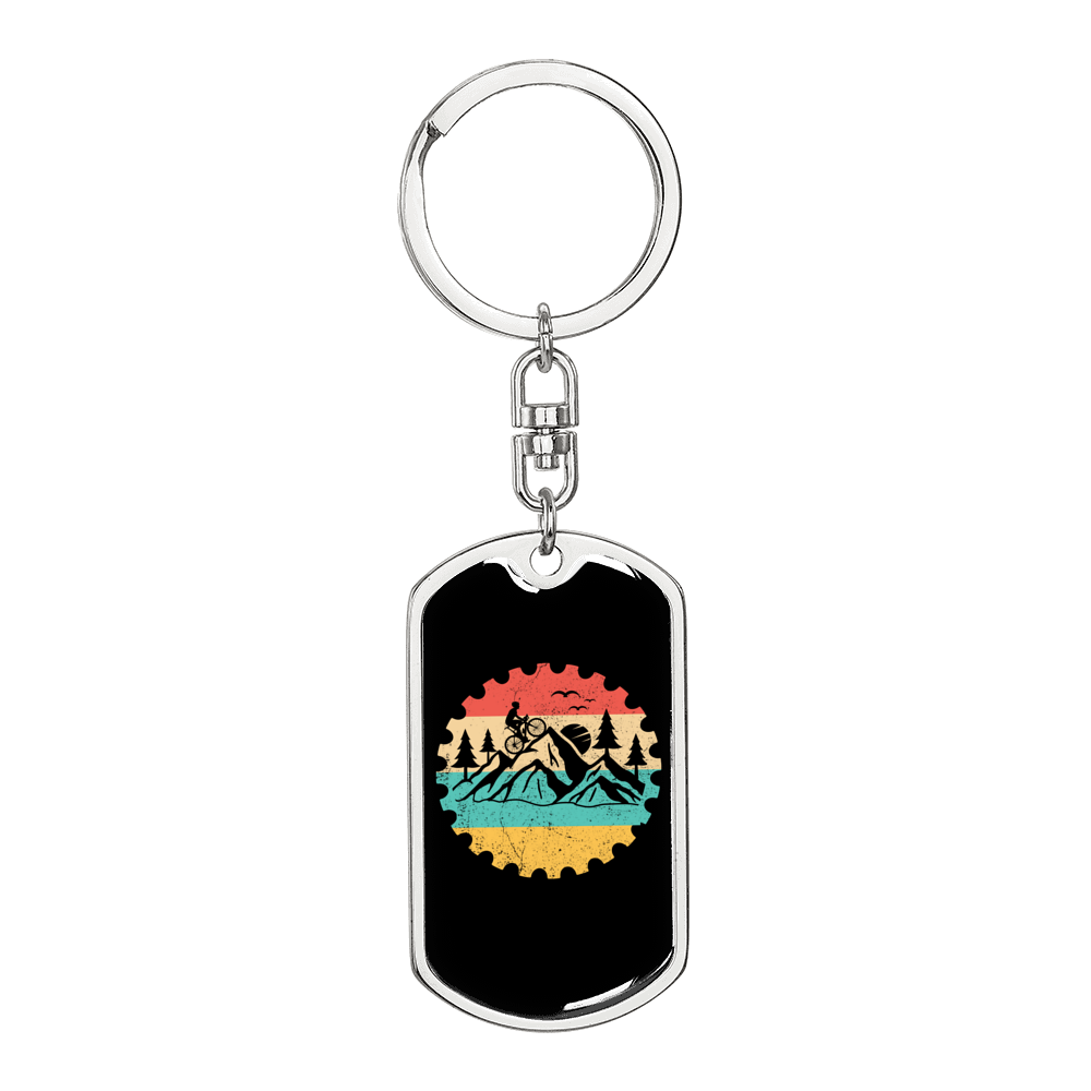 Mountain Bike Adventure Cycling Keychain Stainless Steel or 18k Gold Dog Tag Keyring-Express Your Love Gifts