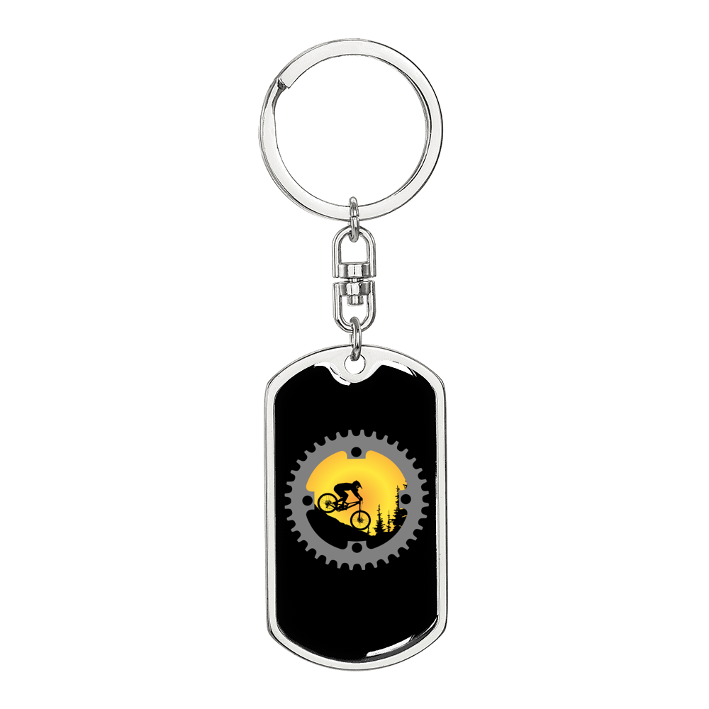 Mountain Bike Chain Ring Cycling Keychain Stainless Steel or 18k Gold Dog Tag Keyring-Express Your Love Gifts