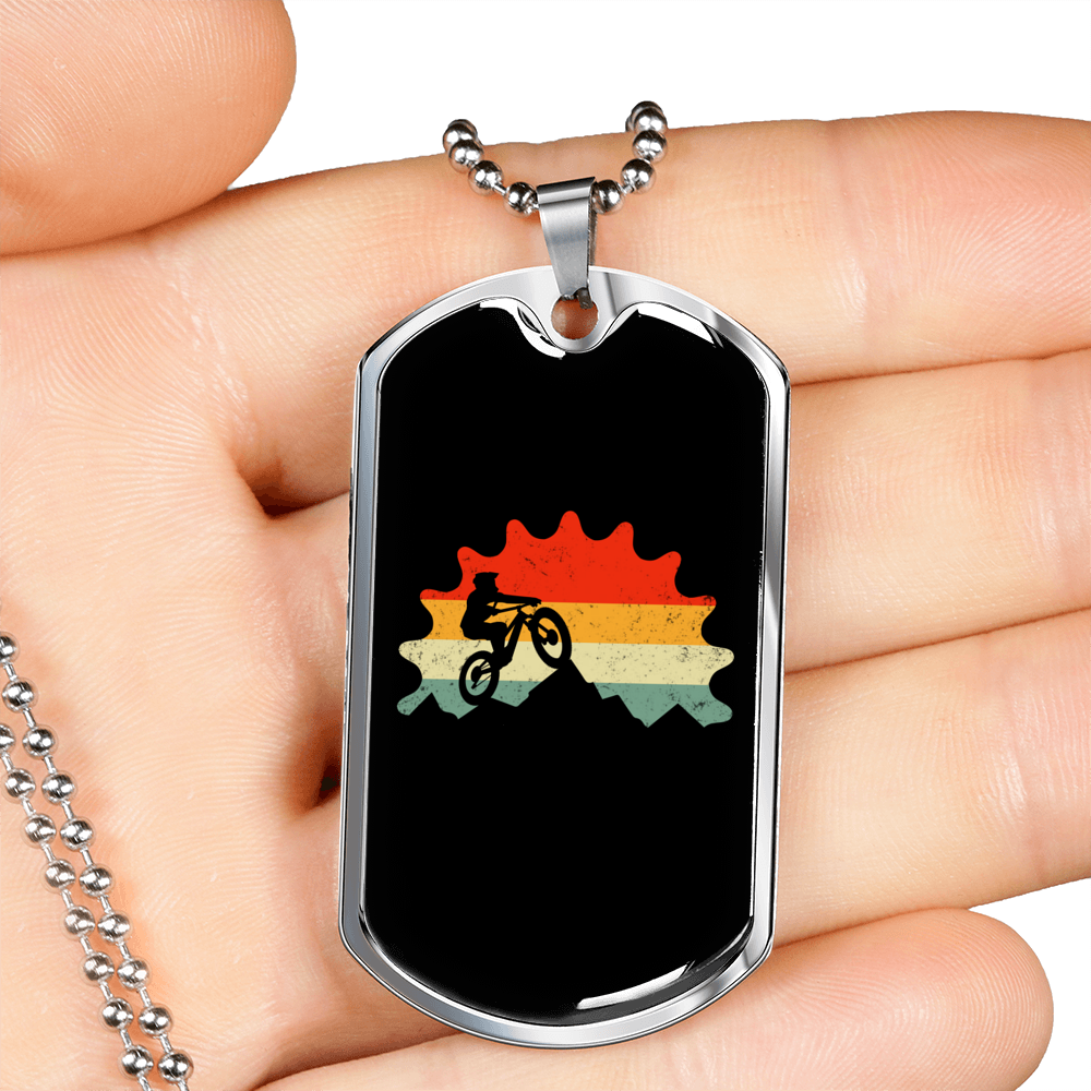 Mountain Bike Cycling Biker Necklace Stainless Steel or 18k Gold Dog Tag 24"-Express Your Love Gifts