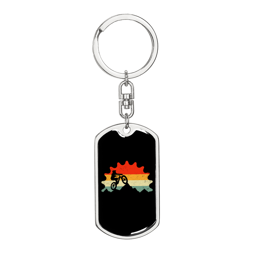 Mountain Bike Cycling Keychain Stainless Steel or 18k Gold Dog Tag Keyring-Express Your Love Gifts