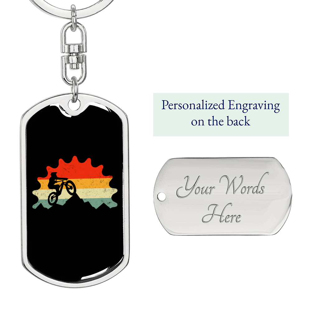 Mountain Bike Cycling Keychain Stainless Steel or 18k Gold Dog Tag Keyring-Express Your Love Gifts