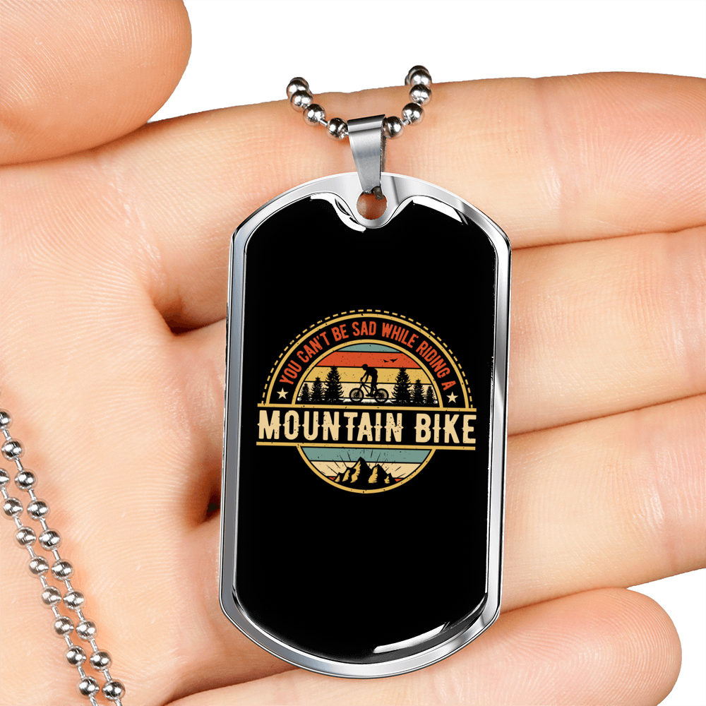 Mountain Bike Cycling Necklace Stainless Steel or 18k Gold Dog Tag 24"-Express Your Love Gifts