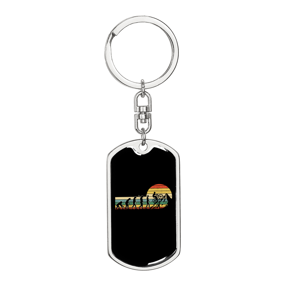 Mountain Bike Evolution Cycling Keychain Stainless Steel or 18k Gold Dog Tag Keyring-Express Your Love Gifts