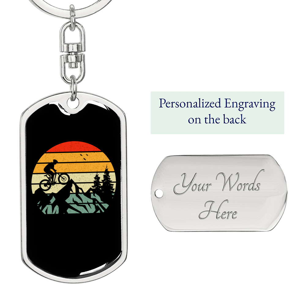 Mountain Bike Exhibition Cycling Keychain Stainless Steel or 18k Gold Dog Tag Keyring-Express Your Love Gifts