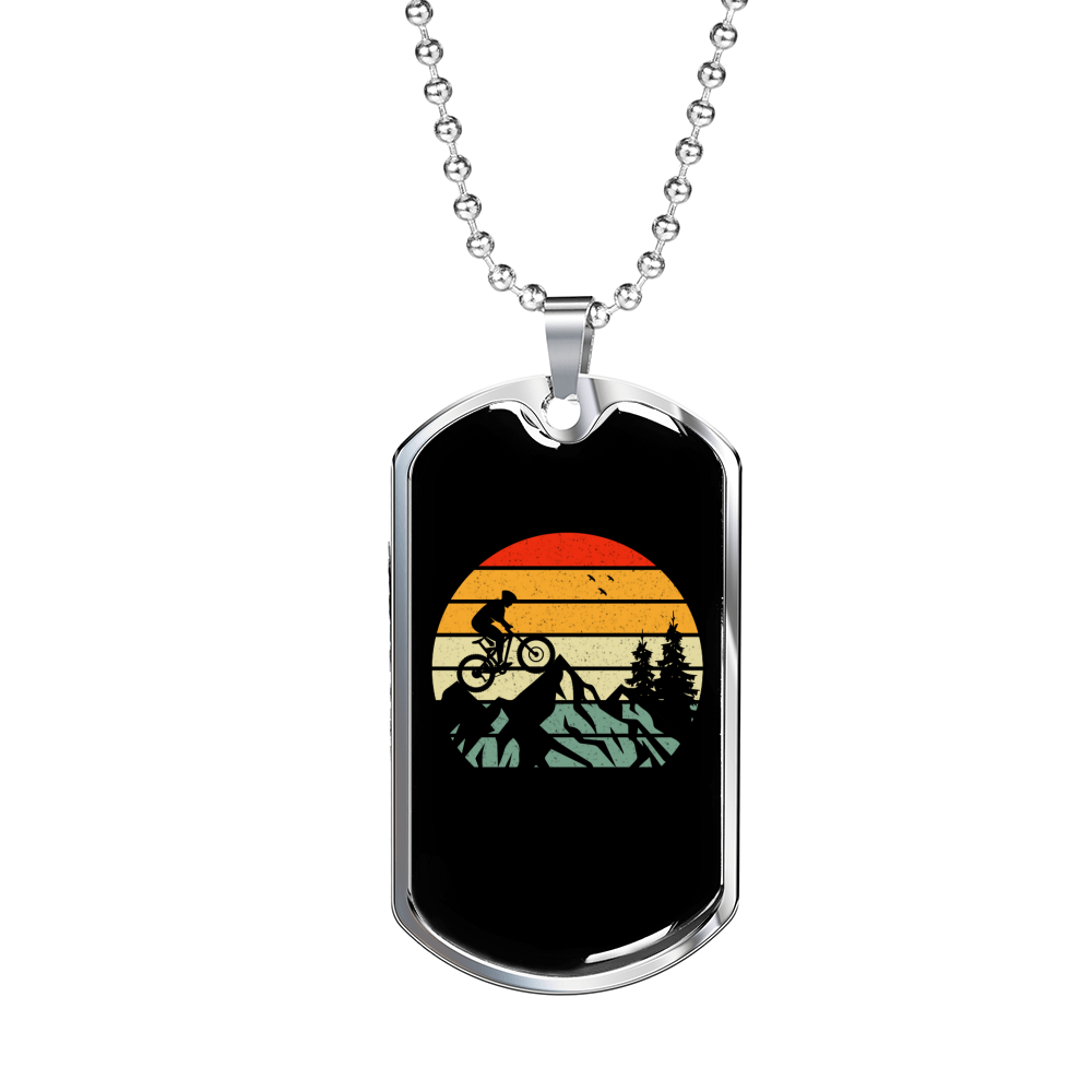 Mountain Bike Exhibition Cycling Necklace Stainless Steel or 18k Gold Dog Tag 24"-Express Your Love Gifts