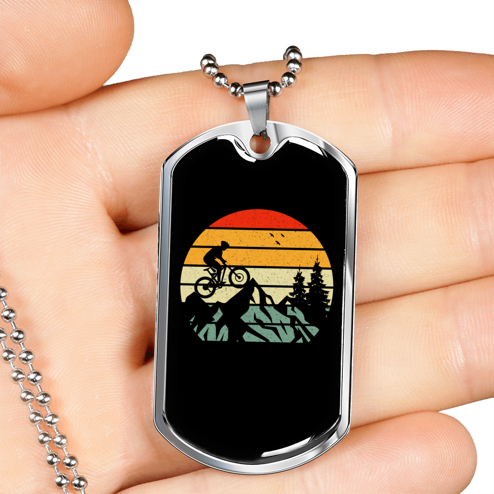Mountain Bike Exhibition Cycling Necklace Stainless Steel or 18k Gold Dog Tag 24"-Express Your Love Gifts