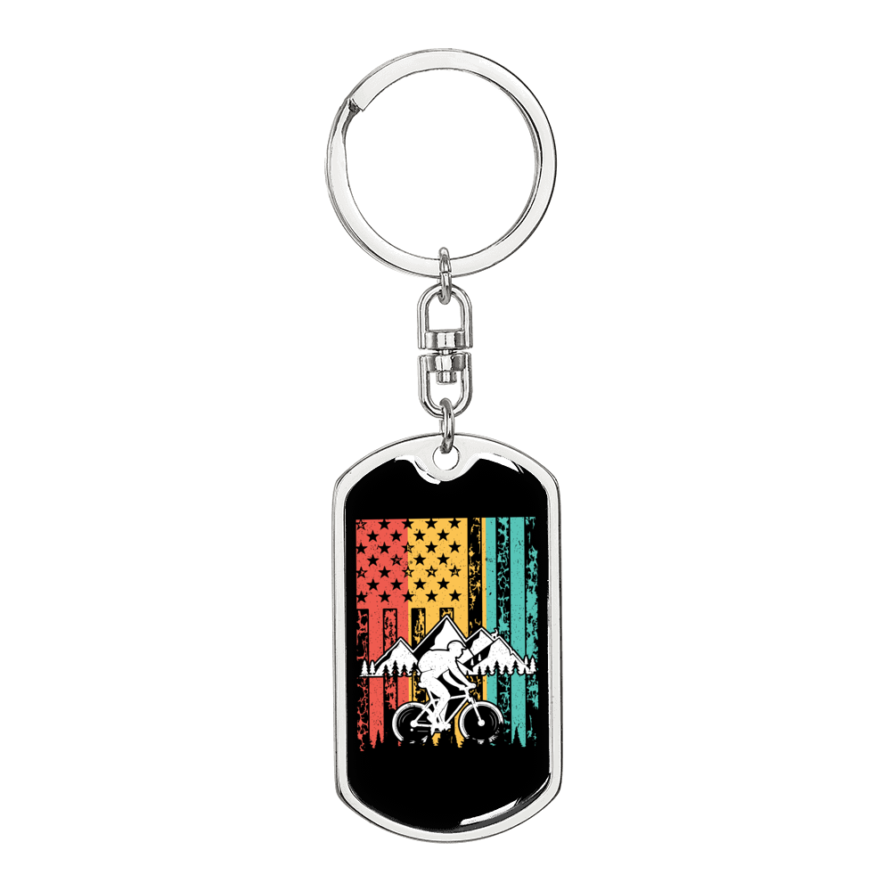 Mountain Bike Is Life Cycling Keychain Stainless Steel or 18k Gold Dog Tag Keyring-Express Your Love Gifts