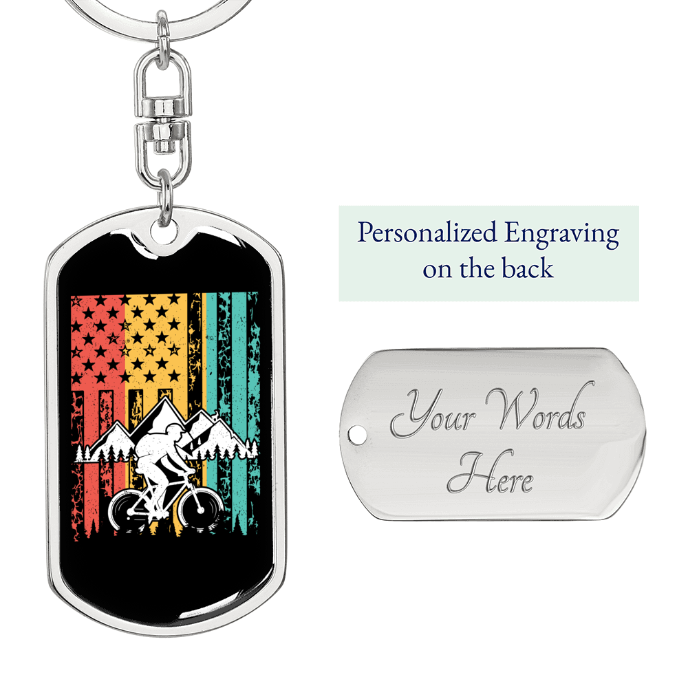 Mountain Bike Is Life Cycling Keychain Stainless Steel or 18k Gold Dog Tag Keyring-Express Your Love Gifts