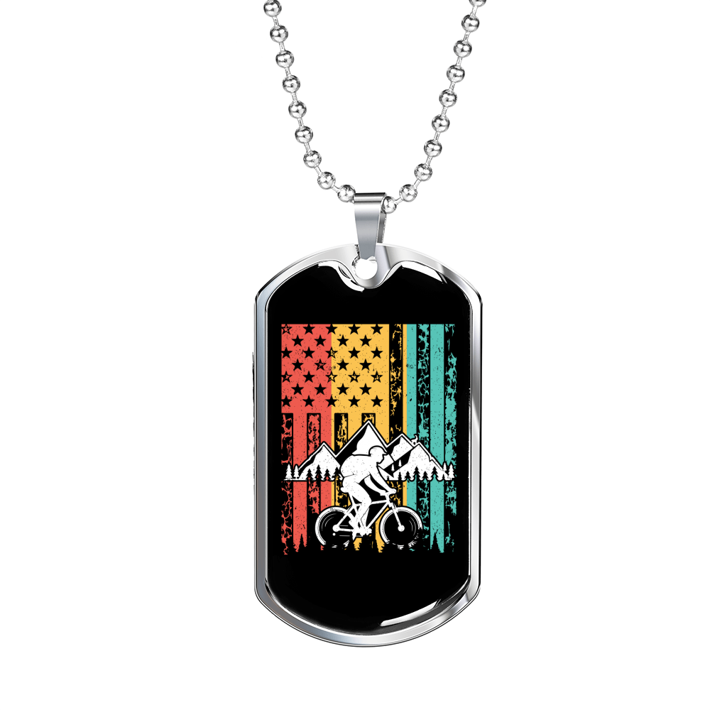 Mountain Bike Is Life Cycling Necklace Stainless Steel or 18k Gold Dog Tag 24"-Express Your Love Gifts