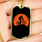 Mountain Bike Red Moon Cycling Necklace Stainless Steel or 18k Gold Dog Tag 24"-Express Your Love Gifts