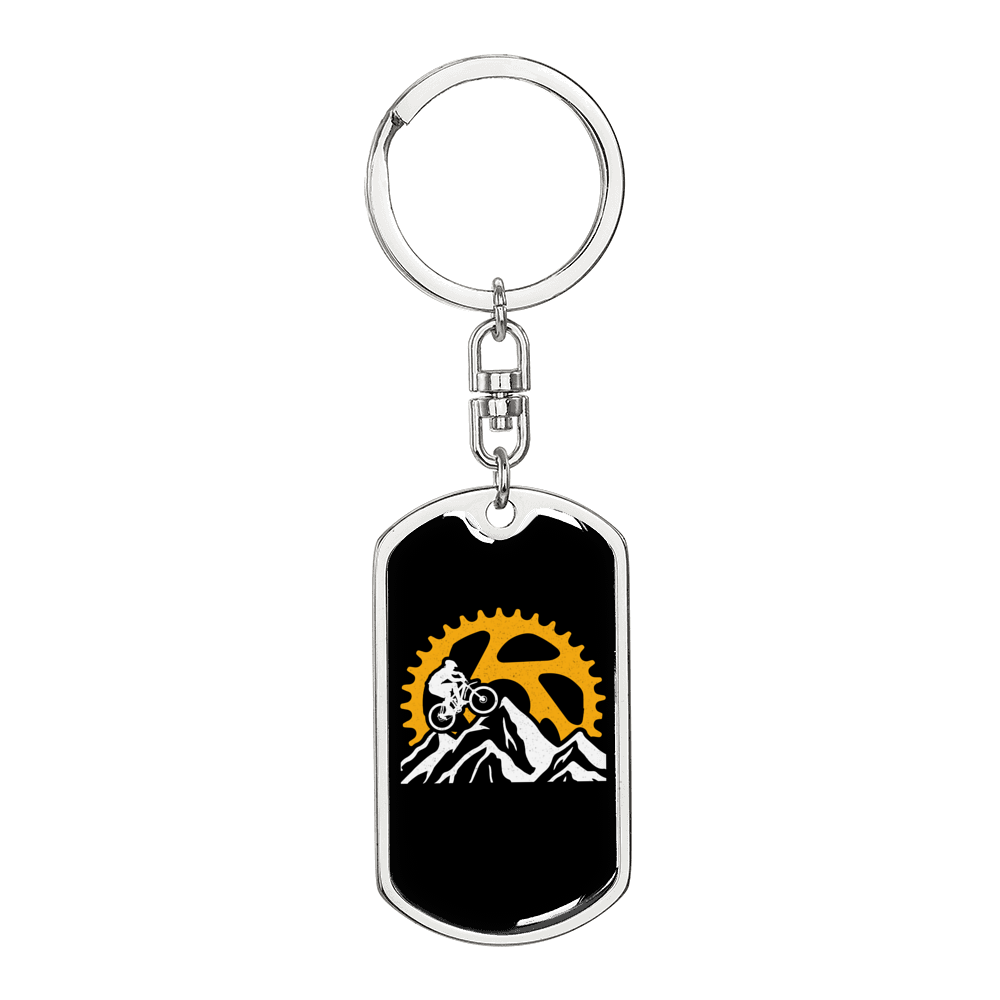 Mountain Bike Riding Cycling Keychain Stainless Steel or 18k Gold Dog Tag Keyring-Express Your Love Gifts