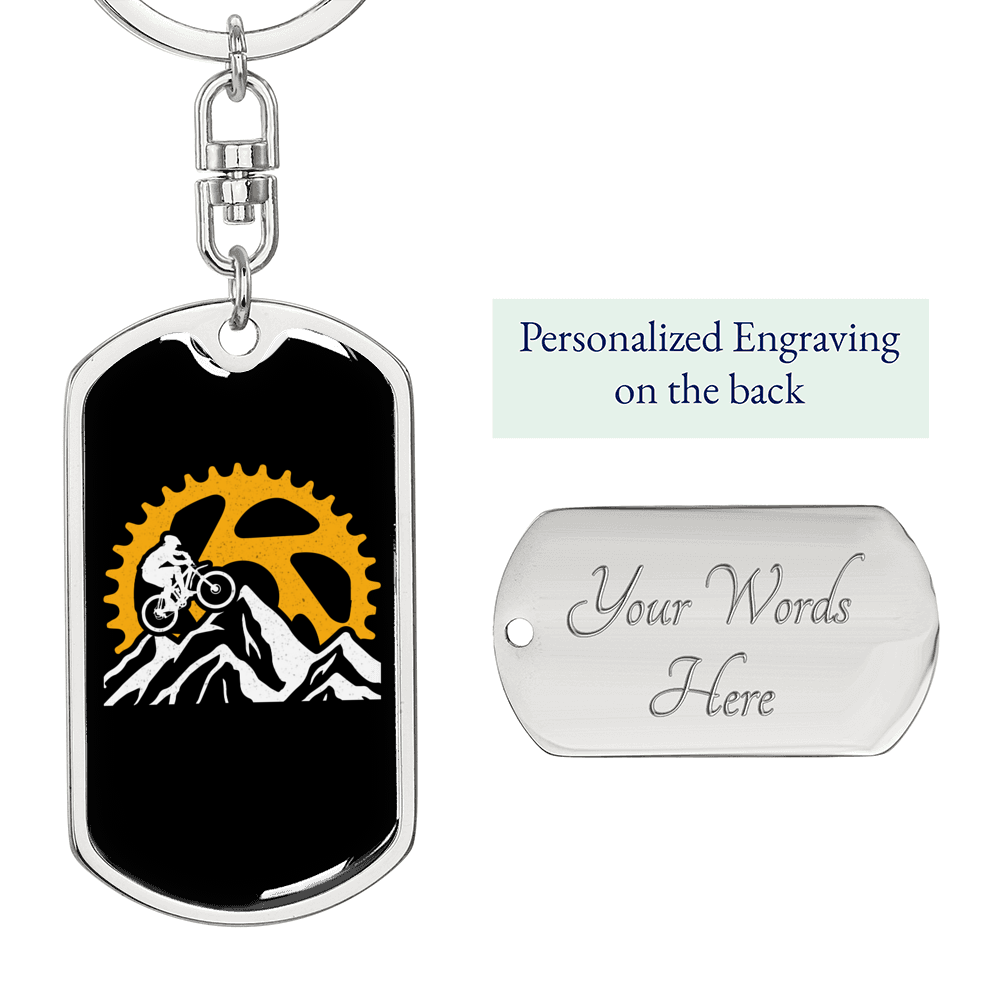 Mountain Bike Riding Cycling Keychain Stainless Steel or 18k Gold Dog Tag Keyring-Express Your Love Gifts