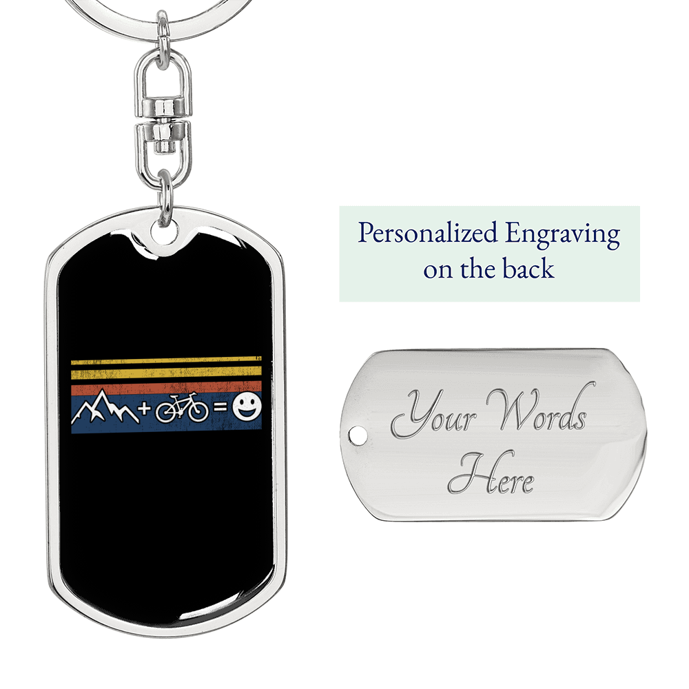 Mountain + Bike = Smile Cycling Keychain Stainless Steel or 18k Gold Dog Tag Keyring-Express Your Love Gifts