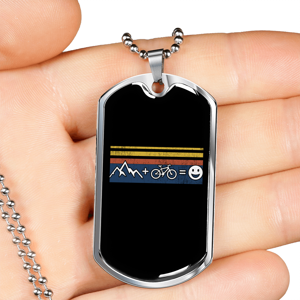 Mountain + Bike = Smile Cycling Necklace Stainless Steel or 18k Gold Dog Tag 24"-Express Your Love Gifts
