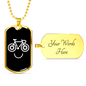 Mountain Bike Smile Cycling Necklace Stainless Steel or 18k Gold Dog Tag 24"-Express Your Love Gifts
