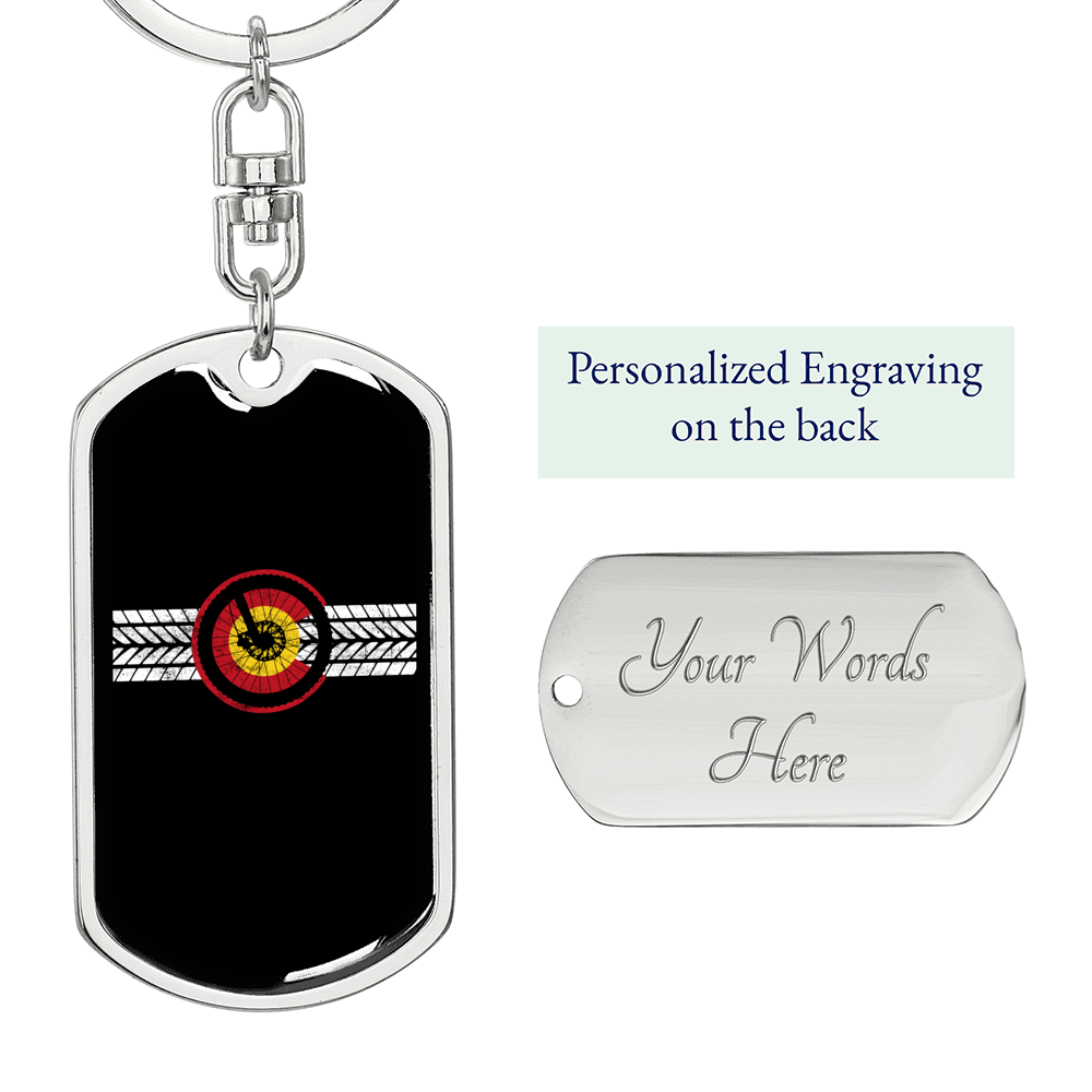 Mountain Bike Wheel Cycling Keychain Stainless Steel or 18k Gold Dog Tag Keyring-Express Your Love Gifts