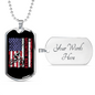 Mountain Biker Flag Cycling Necklace Stainless Steel or 18k Gold Dog Tag 24"-Express Your Love Gifts
