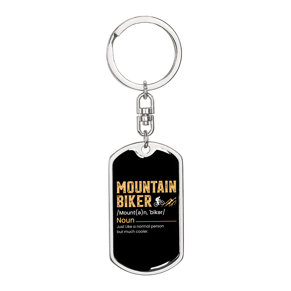 Mountain Biker Meaning Cycling Keychain Stainless Steel or 18k Gold Dog Tag Keyring-Express Your Love Gifts