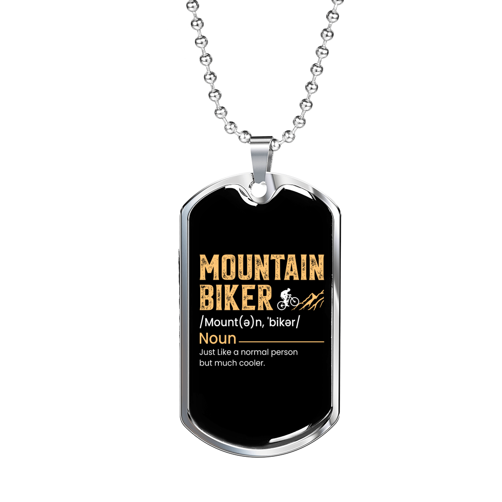 Mountain Biker Meaning Cycling Necklace Stainless Steel or 18k Gold Dog Tag 24"-Express Your Love Gifts
