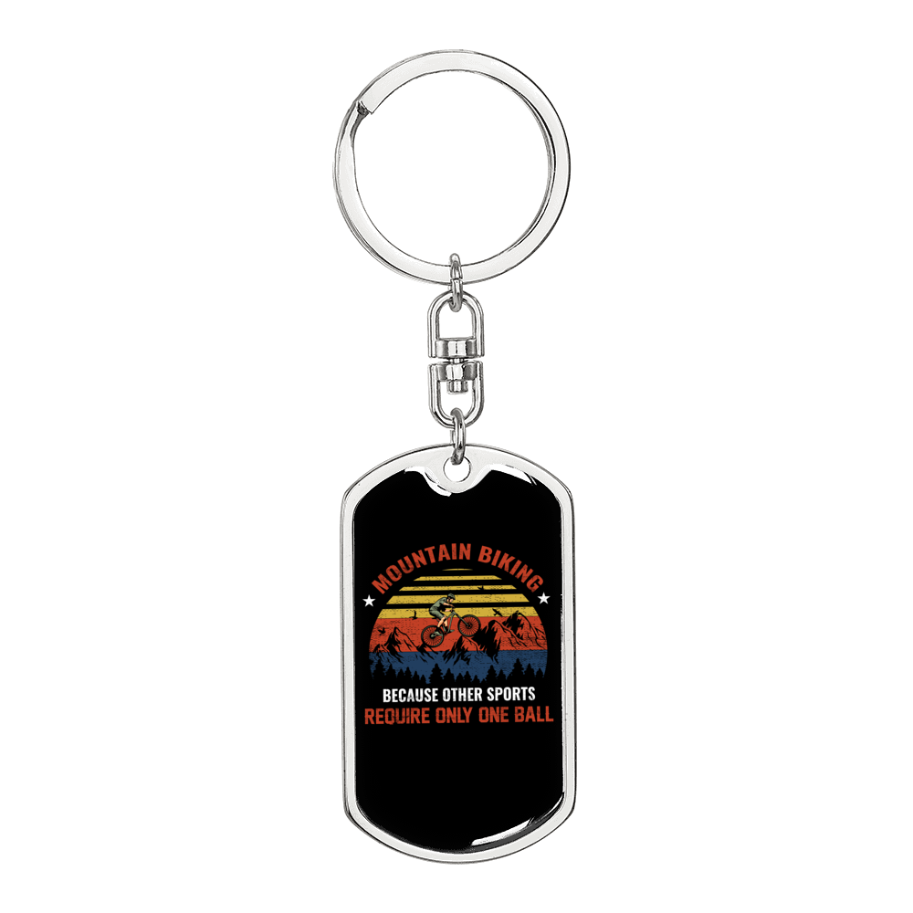 Mountain Biking Cycling Keychain Stainless Steel or 18k Gold Dog Tag Keyring-Express Your Love Gifts
