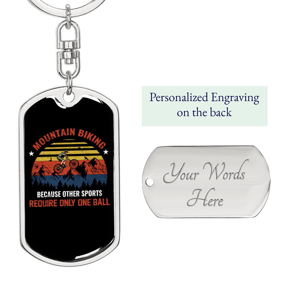 Mountain Biking Cycling Keychain Stainless Steel or 18k Gold Dog Tag Keyring-Express Your Love Gifts