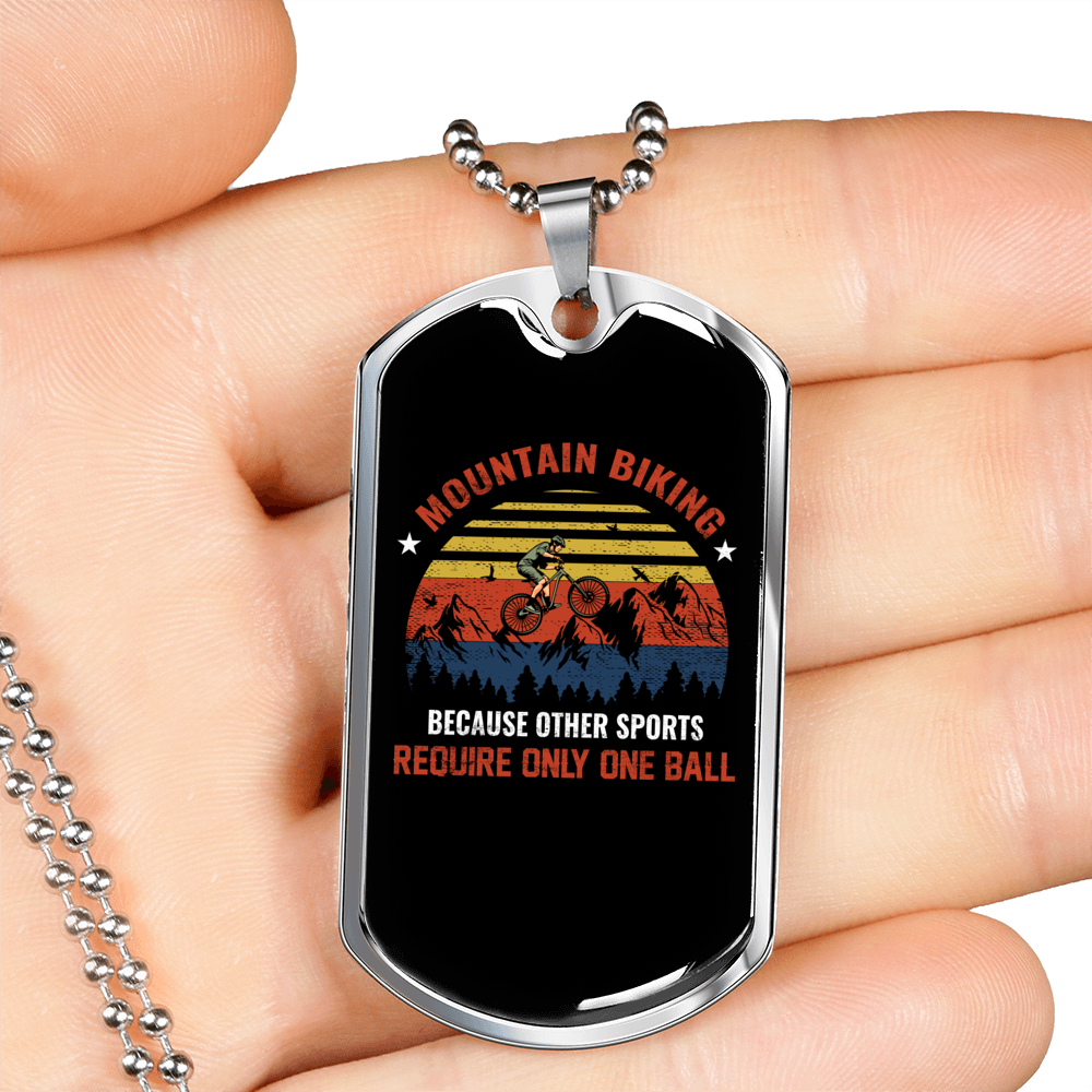 Mountain Biking Cycling Necklace Stainless Steel or 18k Gold Dog Tag 24"-Express Your Love Gifts