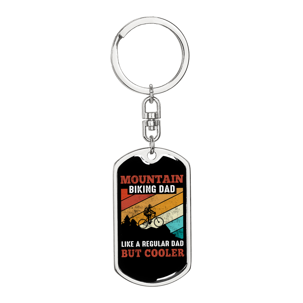 Mountain Biking Dad Cycling Keychain Stainless Steel or 18k Gold Dog Tag Keyring-Express Your Love Gifts