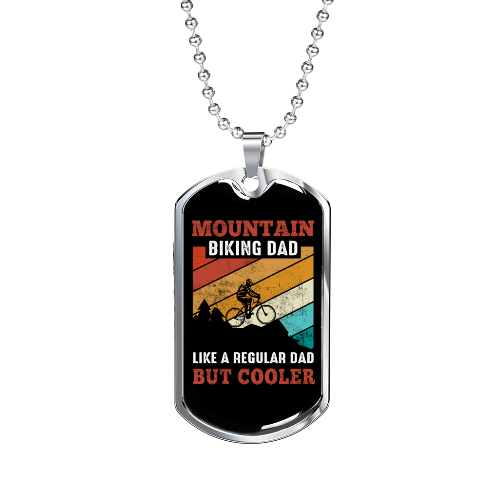 Mountain Biking Dad Cycling Necklace Stainless Steel or 18k Gold Dog Tag 24"-Express Your Love Gifts