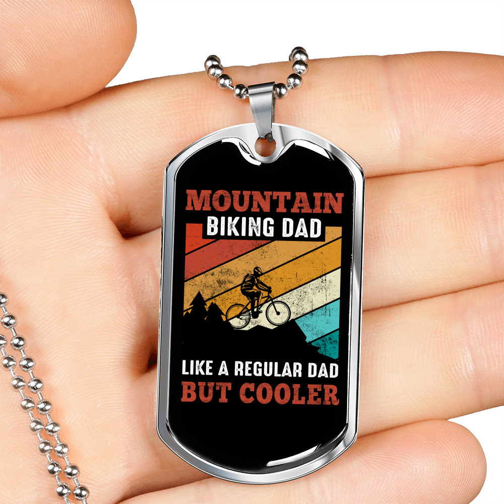 Mountain Biking Dad Cycling Necklace Stainless Steel or 18k Gold Dog Tag 24"-Express Your Love Gifts