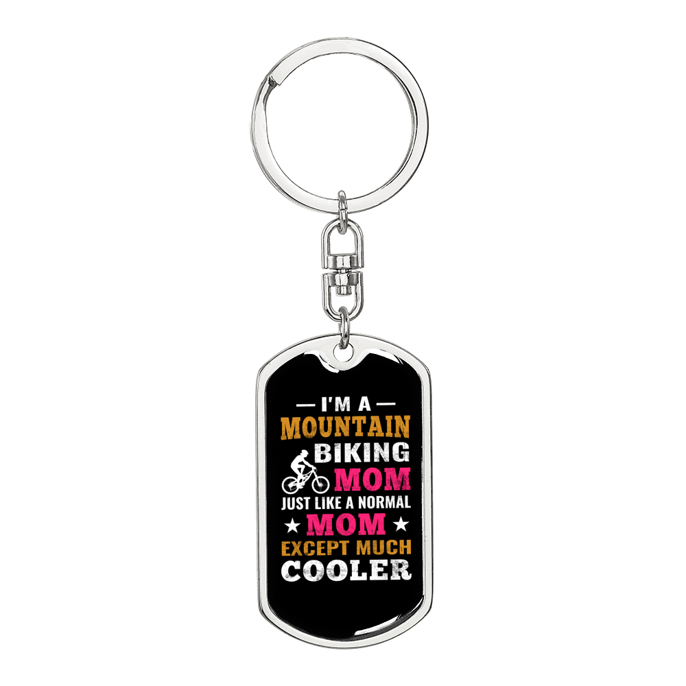 Mountain Biking Mom Cycling Keychain Stainless Steel or 18k Gold Dog Tag Keyring-Express Your Love Gifts