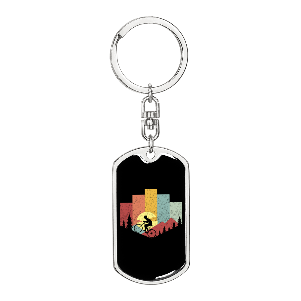 Mountain Cycling Keychain Stainless Steel or 18k Gold Dog Tag Keyring-Express Your Love Gifts